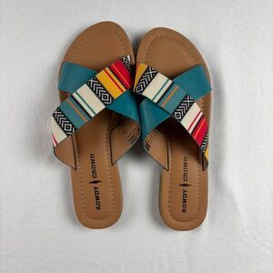 Rowdy Crowd Shiner Serape Sandals Women’s US 9 Boho Western Aztec Summer Slides
